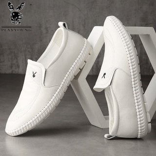 Internacional casual zapatos de cuero de los hombres de suela suave blanco bean zapatos de los hombres perezoso