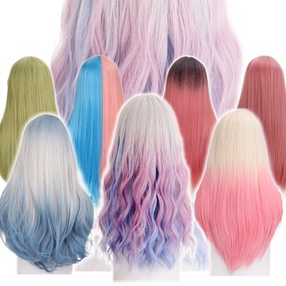 allaosify sintético largo recto lolita cosplay pelucas con flequillos rosa púrpura azul naranja rojo negro verde anime pelucas para las mujeres