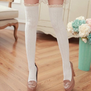 Calcetines largos para niñas sobre la rodilla de punto de encaje cálido confort muslo mezcla alta media