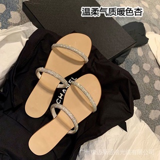 Las Mujeres De La Moda Sandalias De Verano 2021 Nuevo Estilo De Una Palabra Con Diamantes De Imitación Zapatillas De Desgaste Exterior ins De (8)