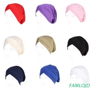 FAMLOJD Women Milk Fiber Turban Cap Solid Color Twisted Muslim Head Wrap Chemo Hijab Hat