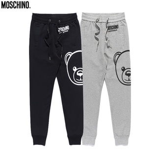 Original 2021 Moschino Cotton student sports casual sweatpants men and women street style bear print unisex pants black/grey (1)