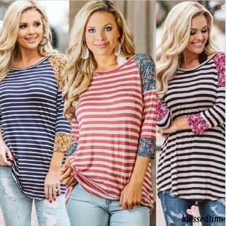 kh-striped floral lactancia materna camiseta más el tamaño