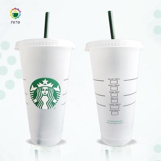 1/5 pzs taza De agua De 700 ml Starbucks tazas De Plástico reutilizables De Plástico popote vaso con tapa Transparente regalo De popote Verde (3)