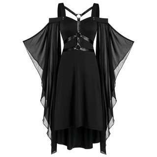 Women Plus Size Cool Solid Gothic Criss Cross Lace Insert Butterfly Sless Dress