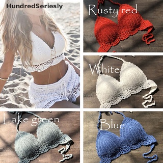 [cientos seriesly] bikini crop top crochet boho bralette halter cami de punto sujetador tank top [venta caliente]