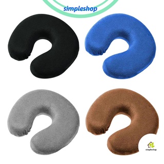 Almohada de aire simple en forma de U fácil de transportar cojín de cabeza inflable cómodo soporte de viaje gamuza suave cuello/Multicolor