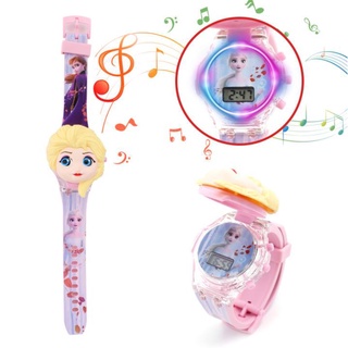 Niños estudiantes Flip música reloj electrónico de dibujos animados princesa Frozen lindo