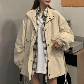 estilo coreano color sólido hong kong estilo abrigo para mujeres estudiantes otoño nuevo manga larga retrobfloose todo-partido ropa de trabajo Chamarra superior