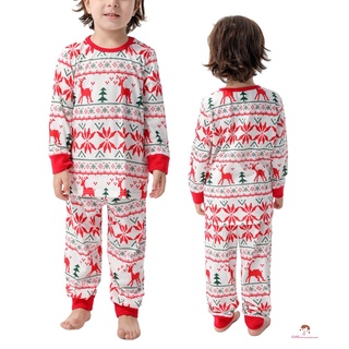 Xzq7-navidad familia coincidencia pijamas, impresión alce de manga larga cuello redondo Tops con pantalones (3)