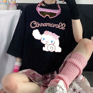 Nuevas camisetas para las mujeres Harajuku verano camiseta de moda Tops airship Cinnamoroll perro impreso femenino camiseta Casual camiseta mujer ropa