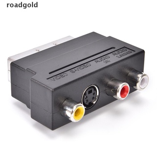 adaptador roadgold scart bloque av a 3 rca phono compuesto s-video con interruptor de entrada/salida oro rgb
