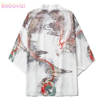 9 estilos Loose Chinese Dragon Fashion Harajuku japonés Kimono Outer for mulheres and Men Summer White White Kimono Outerwear cárdigan