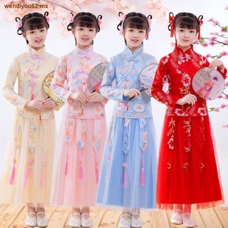 Hanfu niñas traje Tang falda de hadas escuela primaria estilo chino princesa vestido de manga larga primavera y otoño traje cheongsam
