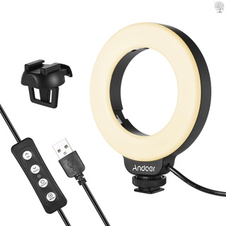 Andoer Mini 4 Inch Video Conference Lighting LED Ring Light Clip-on Laptop Light 3 Lighting Modes 3200K-6500K Dimmable USB Powered with Cold Shoe Mount Adapter for Live Streaming Online Education Meeting
