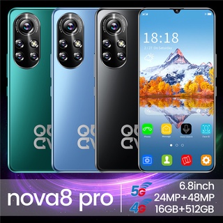 Nova8 pro Smartphone 6.8 Pulgadas 16GB RAM + 512GB ROM Doble Tarjeta SIM Reconocimiento Facial
