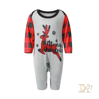 jx-matching family pijamas de navidad, manga larga letra alce raglan tops + (7)