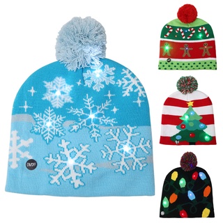 douyuwu copo de nieve Crutch Pompom elástico sombrero de navidad luz LED caliente gorro de punto (1)