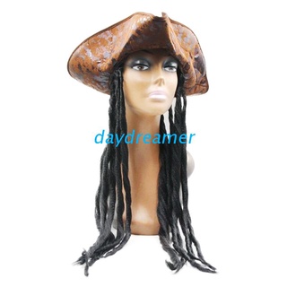 DAY Halloween Pirate Captain Hat Party Costume Headgear Braids Wig Cap Cosplay Props Decoration Accessories for Adult