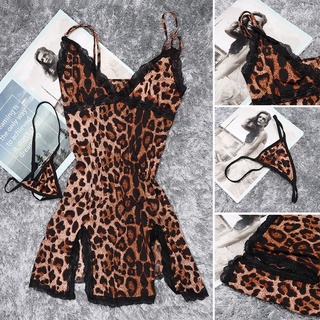 SOYOO Nuevo Leopard Print lenceria Sexy Sexy ropa interior de encaje Camison Mujeres Babydoll Eyelash Lace Hot Ropa de dormir (5)