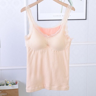 Women Thermal Underwear Tops With Chest Pad Female Fashion Solid Bottoming Shirt Sexy Lace Warm Vest (6)