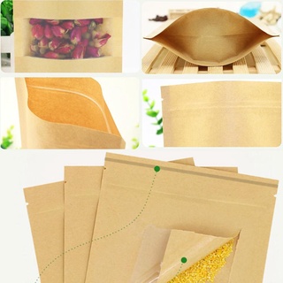 50 bolsas de papel kraft para ventana, bolsa de té, nueces, papel de embalaje de alimentos sellado con cremallera, autoportante o7s0 (6)