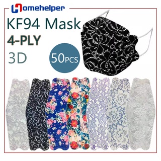 Cubrebocas 50PCS KF94 con encaje, diseño 3D, protección de 4 capas, máscara para adultos, lápiz labial antiadherente, 10 colores navidad