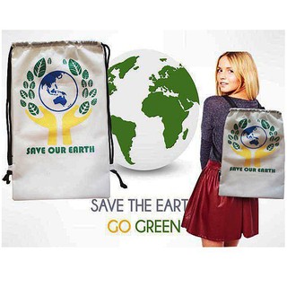 Bolsa de cordón para guardar nuestra tierra bienvenida ecológica Go verde reciclaje tela reutilizable bolsa de deporte