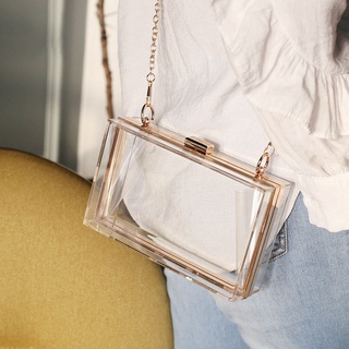 mujer lindo transparente acrílico caja bolsa crossbody bolso de noche bolsa con correa de cadena dorada (9)