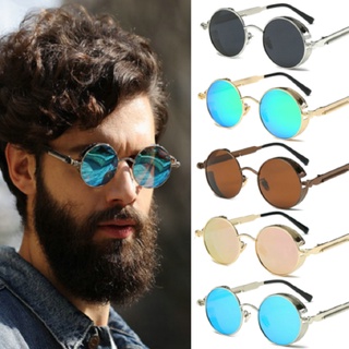 2021 Metal Steampunk Gafas de sol Hombres Mujeres Moda Gafas redondas Diseño de marca Gafas de sol vintage de alta calidad