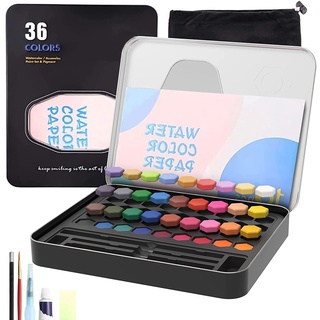 Pintura de Acuarela Set de 36 Colores Pincel de Agua, Lápices, Caja Metálica Cheelom