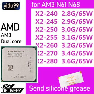 Amd Athlon II X2 240 245 250 260 270 280 190 AM3 CPU de escritorio de doble núcleo 938-pin para AM3 N61 N68 by yidu99