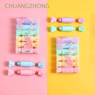 chuangzhong 6pcs/set rotulador kawaii herramienta de escritura resaltador dibujo escuela oficina suministros niños regalos en forma de caramelo asamblea doble cabeza pluma fluorecente (1)