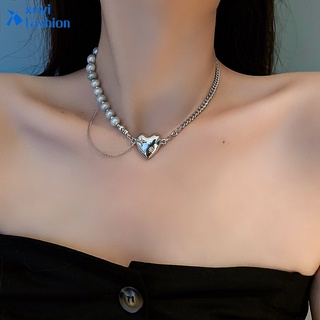 Collar de cadena de plata con dije de moda coreana/collar de perlas de corazón de amor para mujer accesorios de joyería regalo