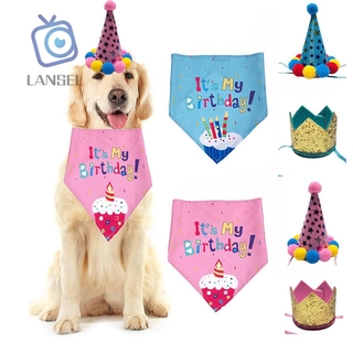 Lansel lindo lentejuelas diseño mascotas accesorios Bandana mascota gorras de cumpleaños/Bibs bufanda decoración cumpleaños disfraz gato perro Headwear gorra sombrero/Multicolor (1)