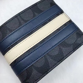 Coach monedero corto cartera de los hombres de la moda plegable cartera multi-tarjeta ranura celosía forma de rayas en stock (5)