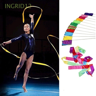 INGRID12 7 colores entrenamiento Ballet Multicolor Streamer varilla de giro nuevo gimnasio rítmico 4M cinta de baile arte gimnasia/Multicolor