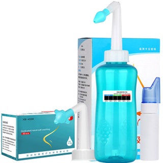gd [ready stock] botella de 500 ml con 30 paquetes portátil unisex neti sal nasal enjuague kit limpiador
