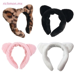 richmo Cute Cat Ears Headband Fluffy Plush Wash Face Hair Hoop Wide-Brimmed Bandana