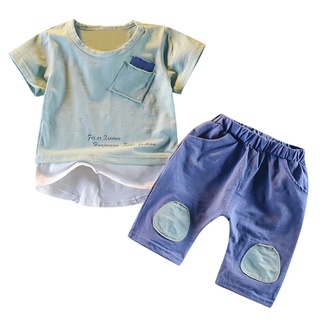 ╭trendywill╮Toddler Kids Baby Boys Pocket Short Sleeve T Shirt Tops Shorts 2PCS Outfits Set