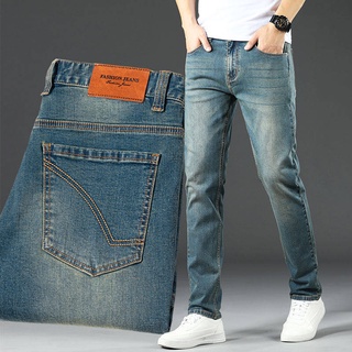 jeans de hombre. jeans Pantalones de hombre ✻Vaqueros de hombre sueltos rectos ajustados retro azul claro recto simple estiramiento alto de la juventud pantalones casuales gruesos♔