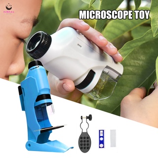 Children's Handheld Microscope Toy with LED Light Portable Multifunctional Magnifier Toy for Outdooor Travel Camping
