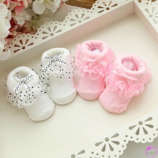 Calcetines de algodón con moño suave de encaje para niñas/bebés (1)