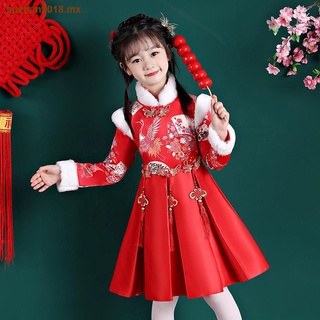 Hanfu niñas invierno más vestido de terciopelo traje antiguo para niños super hada estilo chino traje Tang cheongsam bebé ropa festiva de Año Nuevo
