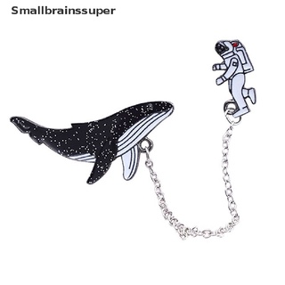 smallbrainssuper whale astronauta cadena broche de dibujos animados animales peces marinos espacio exterior pin de solapa sbs