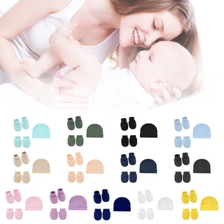R-r Baby Anti-arañazos guantes de algodón suave+sombrero+funda de pie conjunto de manoplas recién nacidos calcetines gorro Kit para bebés regalos de ducha