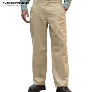 incerun hombres moda casual color sólido bolsillo lateral suelto pantalones rectos