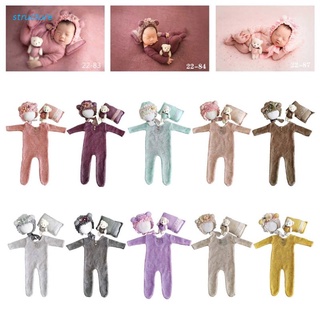 structure 4 Pcs/Set Baby Infants Hat Pillow Romper Jumpsuit Bear Doll Newborn Photography Props Photo Shooting Clothing Outfits