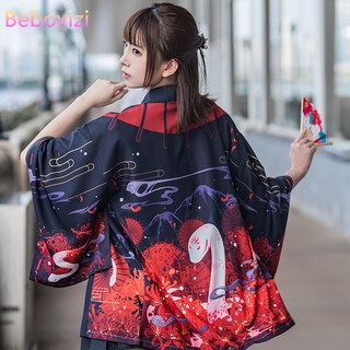 2021 nuevo verano serpiente roja impresión suelta japonesa streetwear cardigan mujeres hombres harajuku haori kimono cosplay blusa top yukata