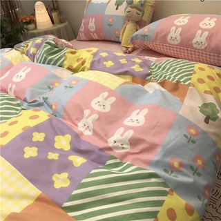 Cadar patchwork INS rosa fresco de dibujos animados cuadros conejo cama de cuatro piezas conjunto de niña corazón edredón cubierta de la sábana edredón dormitorio 4 conjunto de tres piezas